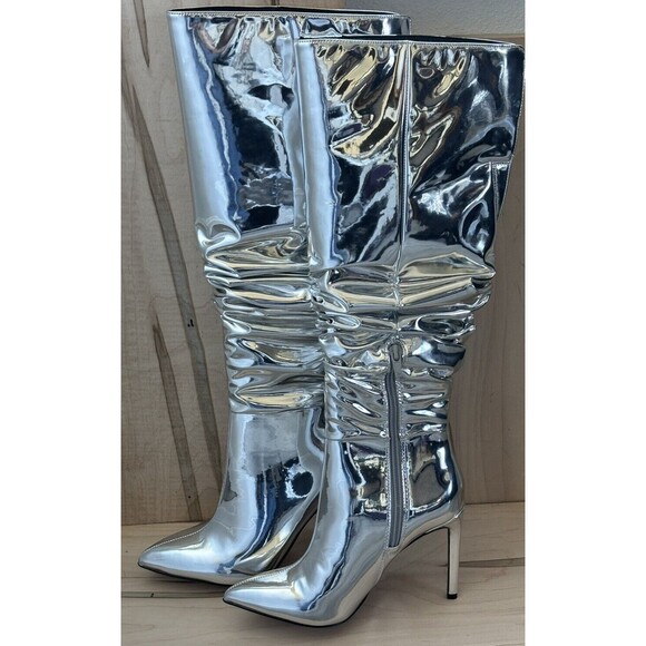 INC Womens Iyonna Zipper Slouchy Tall Over-The-Knee Boots Shoes Silver Sz 5 - Picture 1 of 4